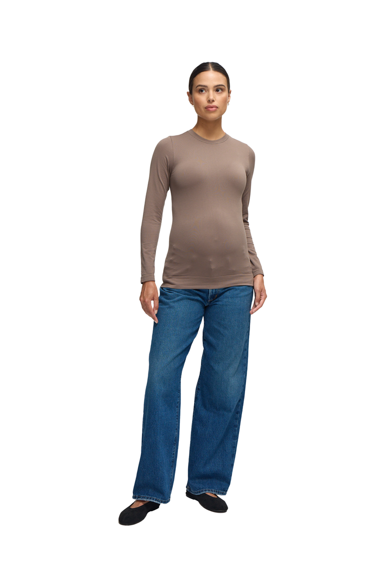 Seamless Maternity Rib Long Sleeve Crew Tee 2 Pack Bundle, Alternate, color, Black/Taupe