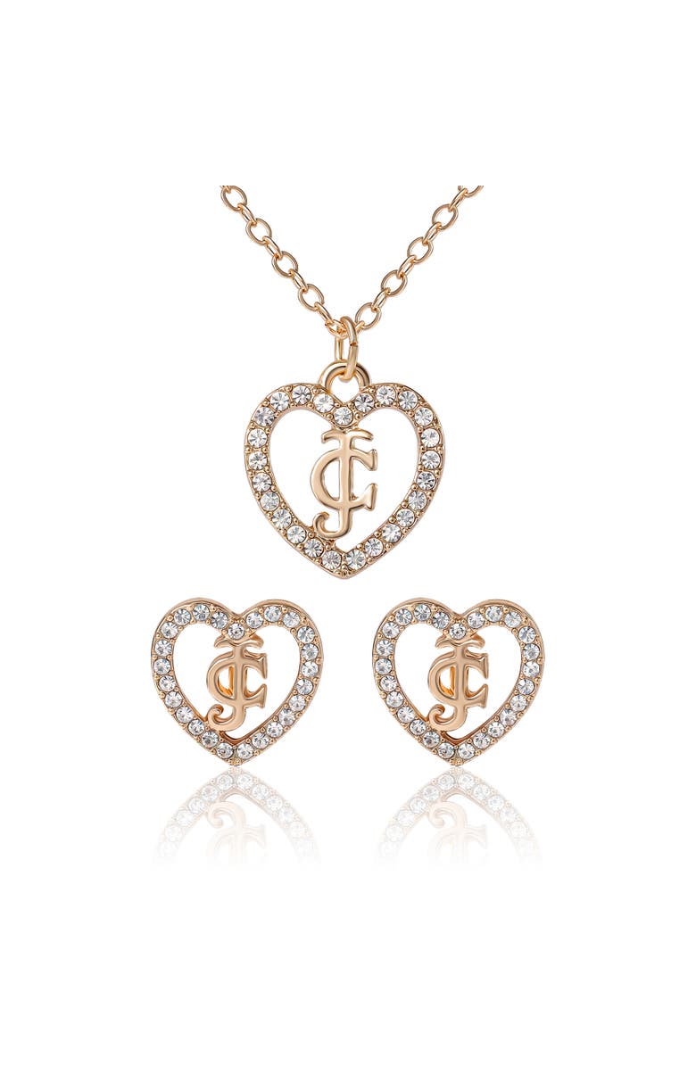 Juicy Couture Gold-Tone Pavé Heart Necklace & Stud Earrings Set, Main, color, 