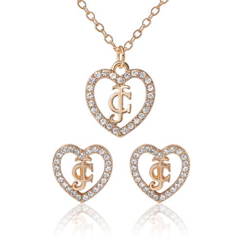 Juicy Couture Gold-Tone Pavé Heart Necklace & Stud Earrings Set in 710 