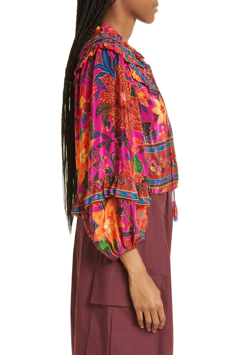 FARM Rio Tropical Tapestry Long Sleeve Ruffle Top, Alternate, color, 