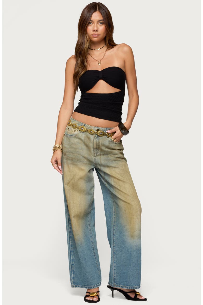 Cutout Strapless Knit Top, Alternate, color, BLACK