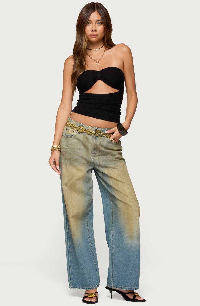 EDIKTED Cutout Strapless Knit Top, Alternate, color, Black