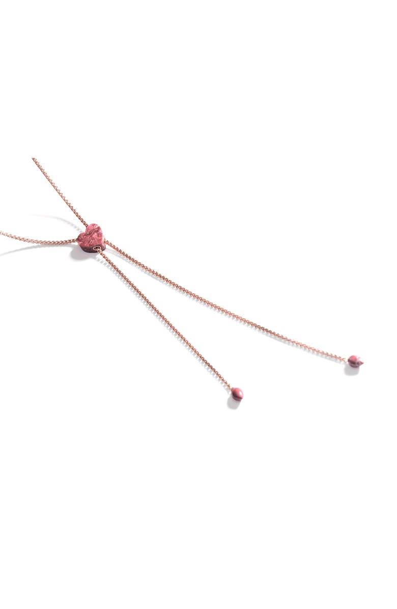 LuvMyJewelry Luv Me Thulite Gemstone Rose Gold Plated Silver Adjustable Heart Women Necklace, Alternate, color, 14Kt Rose Gold Vermeil