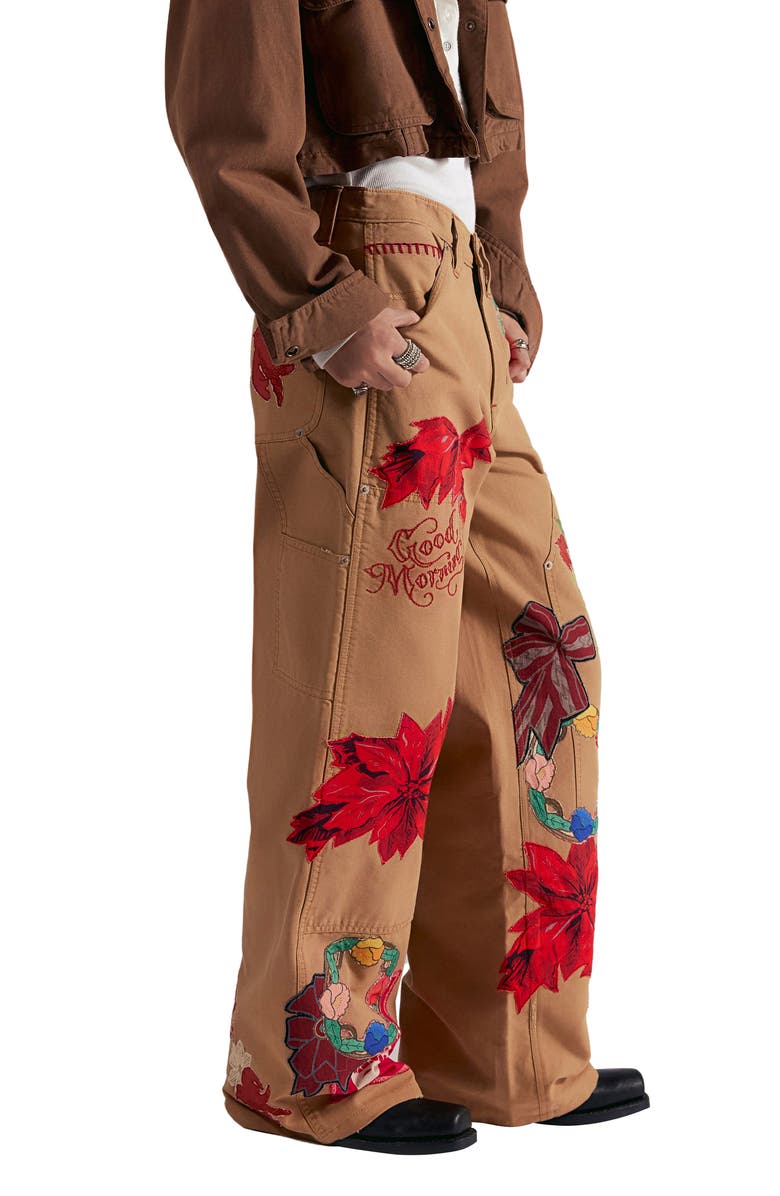 Free People Bright Time Embroidered High Waist Wide Leg Pants, Alternate, color, Let It Rein