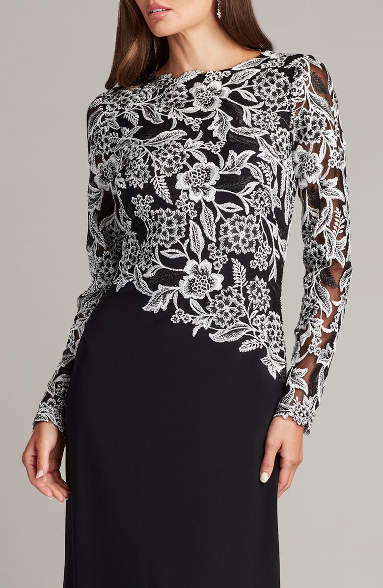 Tadashi Shoji Sequin Lace Long Sleeve Crepe Gown, Alternate, color, Ivory/ Black