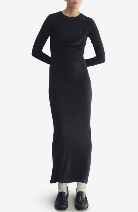 Drape Combined Long Sleeve Maxi Dress