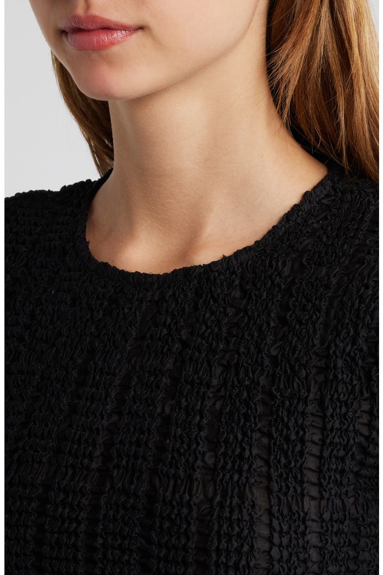 Janet Texture Puff Sleeve Crop Top, Alternate, color, BLACK