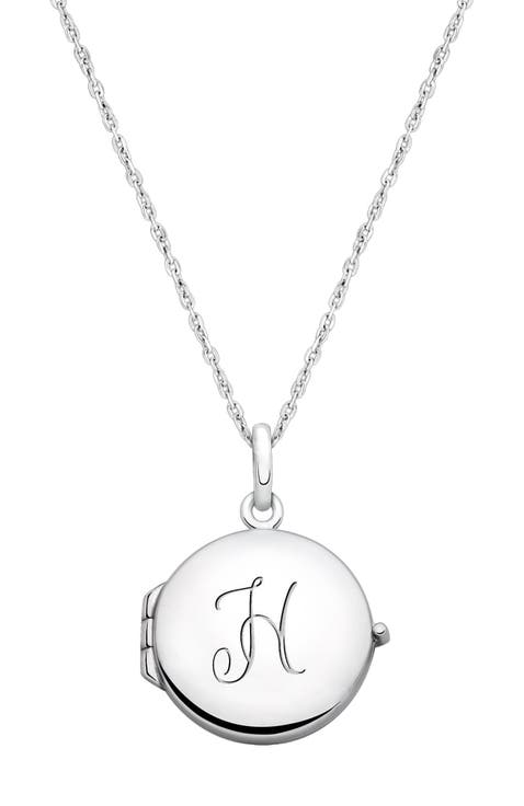 Sterling Silver Round Locket & Engraved Initial 14-16" Necklace