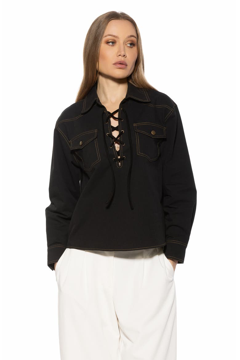Thalina Lace-Up Western Shirt, Alternate, color, BLACK
