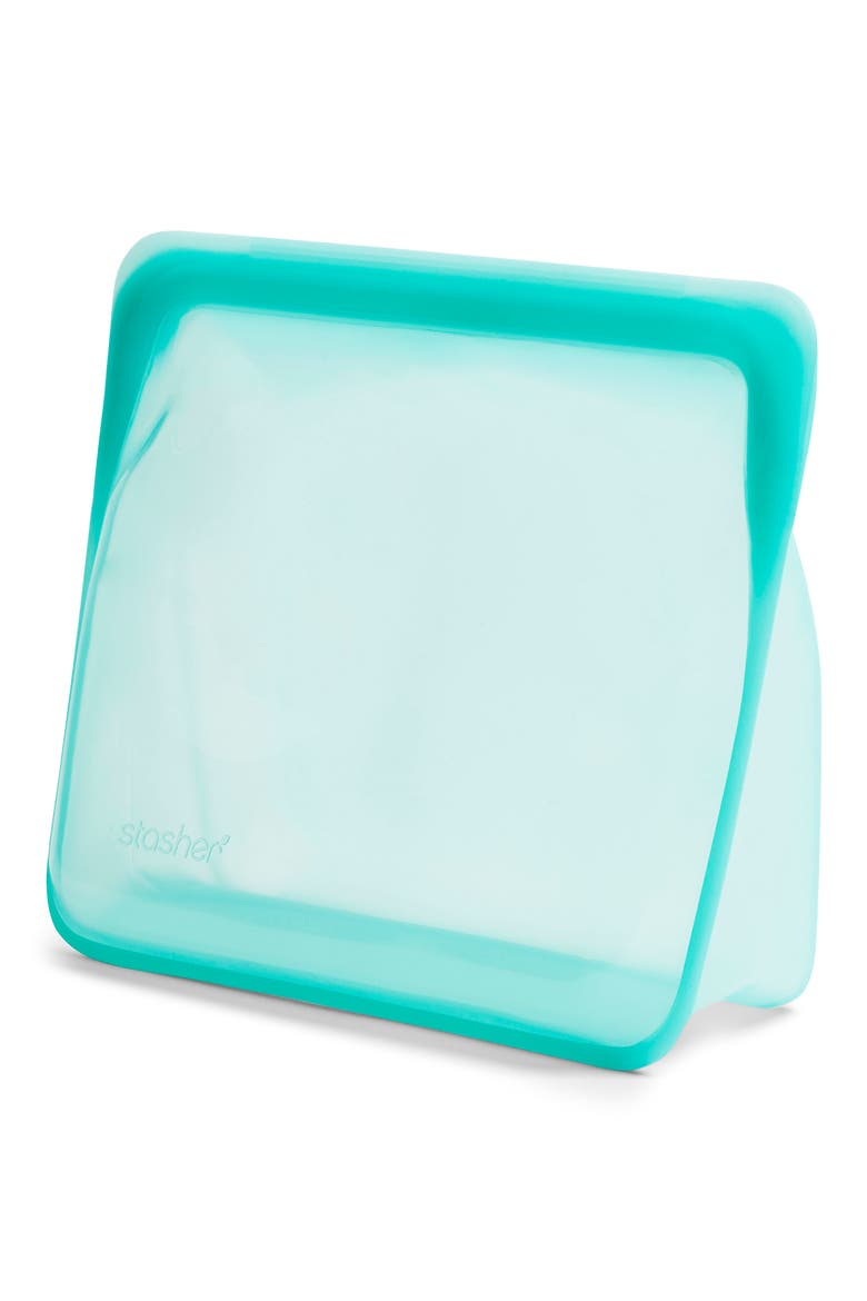 Reusable Silicone Stand-Up Bag, Main, color, AQUA