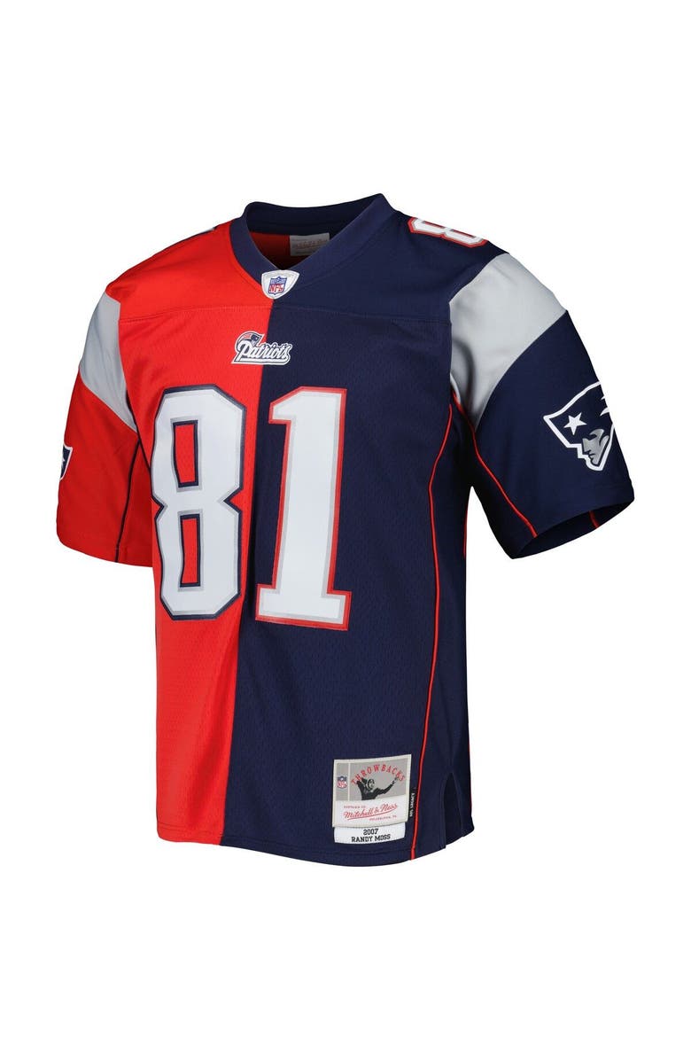 Mitchell & Ness Men's Mitchell & Ness Randy Moss Navy/Red New England Patriots 2007 Split Legacy Replica Jersey, Alternate, color, 