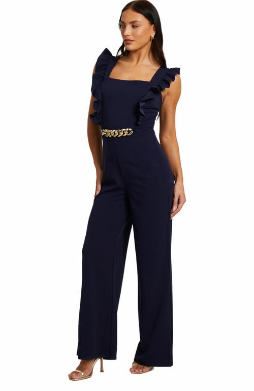 Quiz Scuba Crepe Chain Front Frill Jumpsuit In Navy