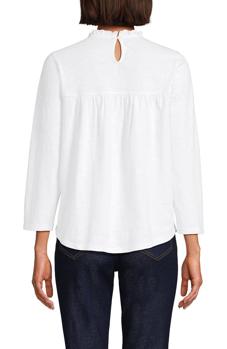 Lands' End 3/4 Sleeve Cotton Slub Lace Trim Top, Alternate, color, 