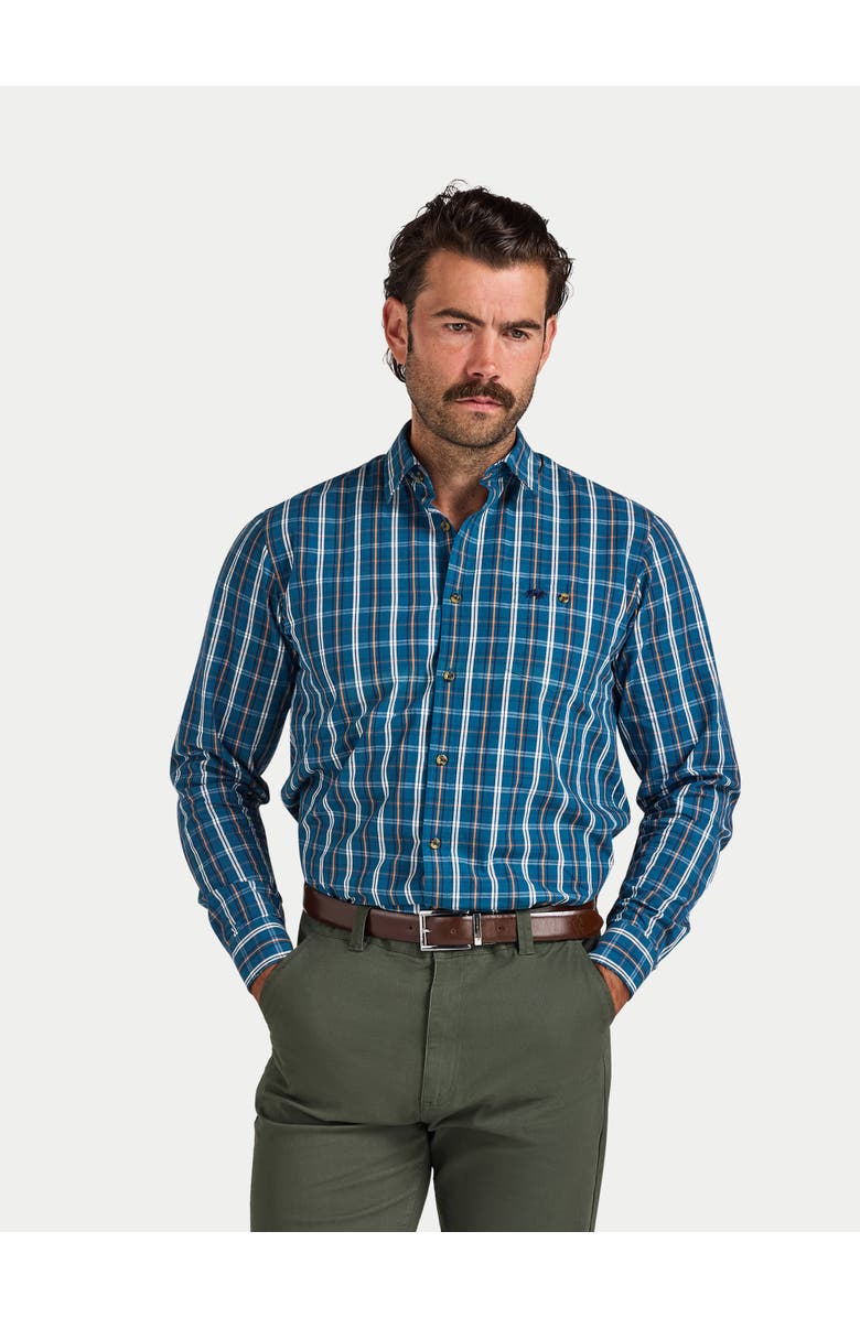 Raging Bull Long Sleeve Check Cotton Poplin Shirt, Main, color, Petrol