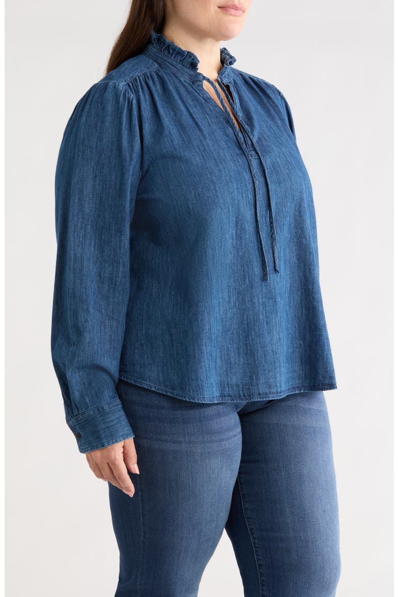 Ruffle Chambray Top, Alternate, color, DARK WASH