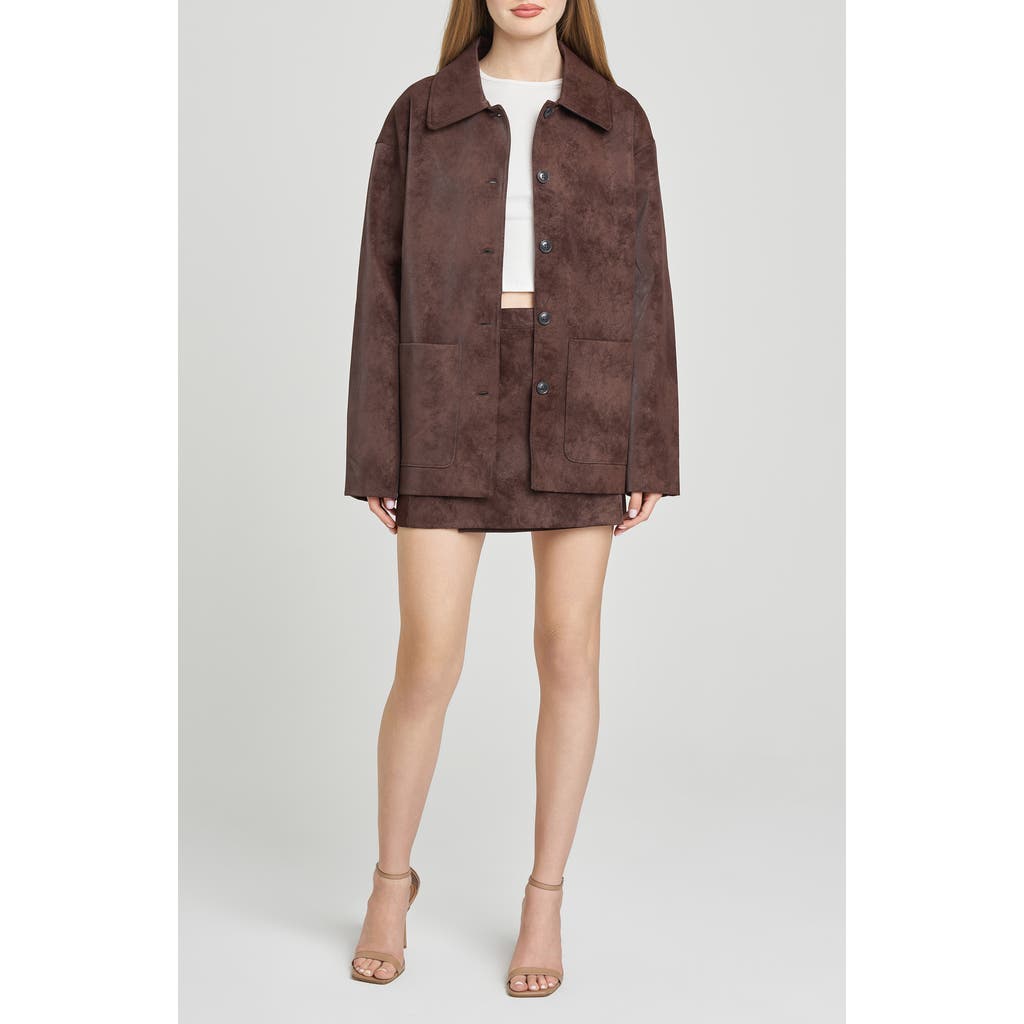 Wayf Rita Faux Suede Jacket In Brown