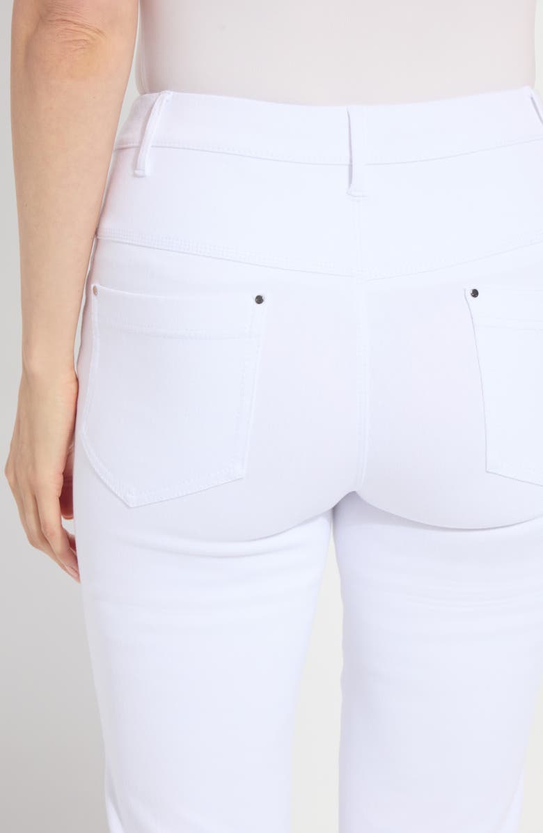 Lysse Sage Scallop Hem Pull-On Ankle Bootcut Knit Jeans, Alternate, color, White