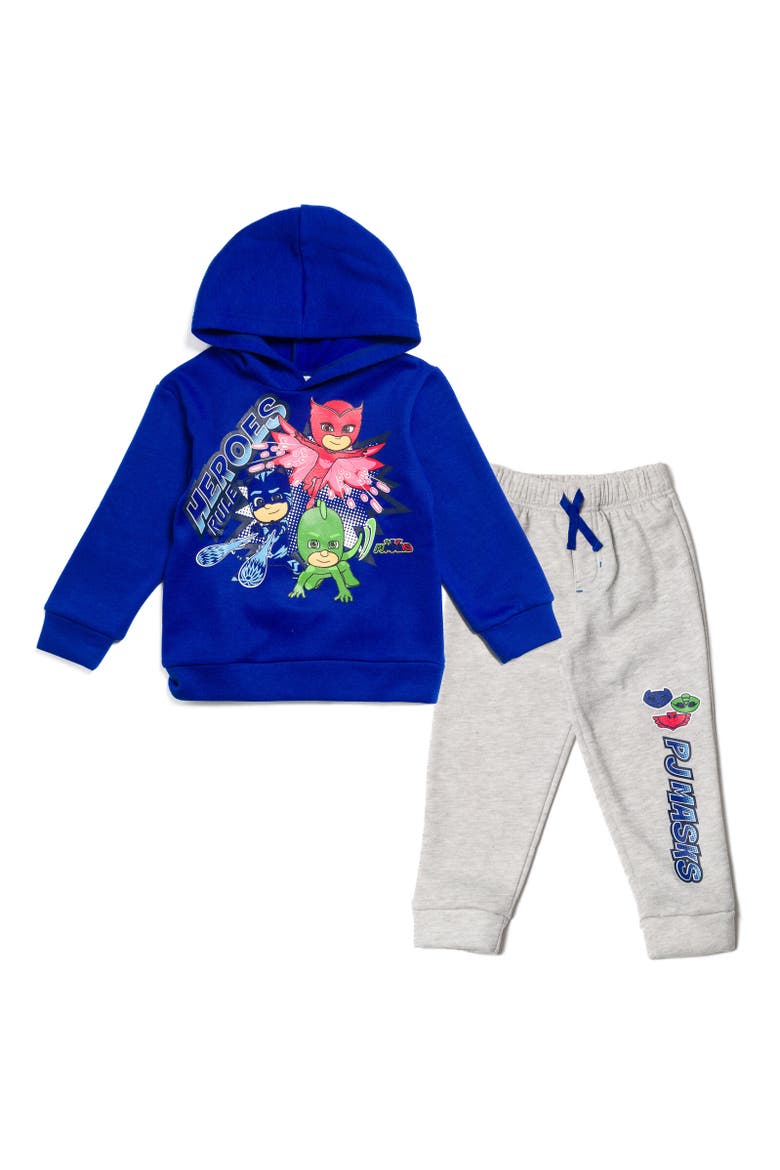 Fleece Hoodie & Pants Set, Main, color, blue / gray