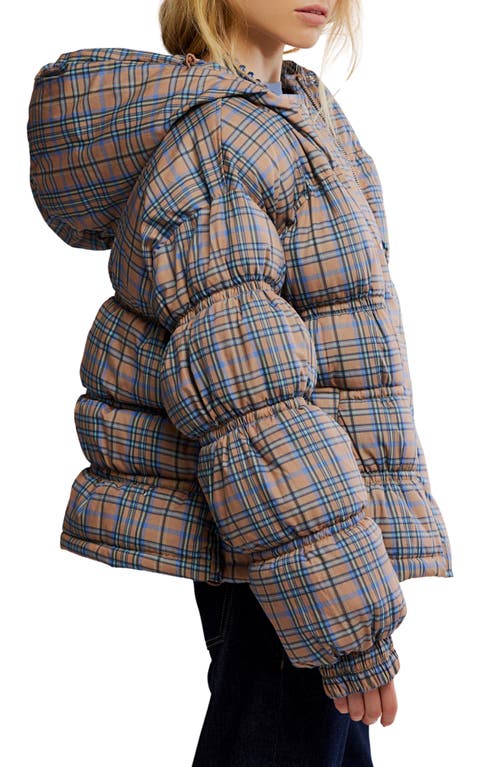 Free People Party Of One Plaid Water Resistant Hooded Puffer Jacket In Blue