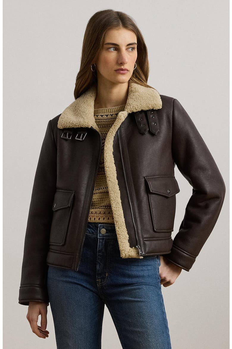 Faux Leather & Faux Shearling Bomber Jacket, Alternate, color, CIRCUIT BROWN