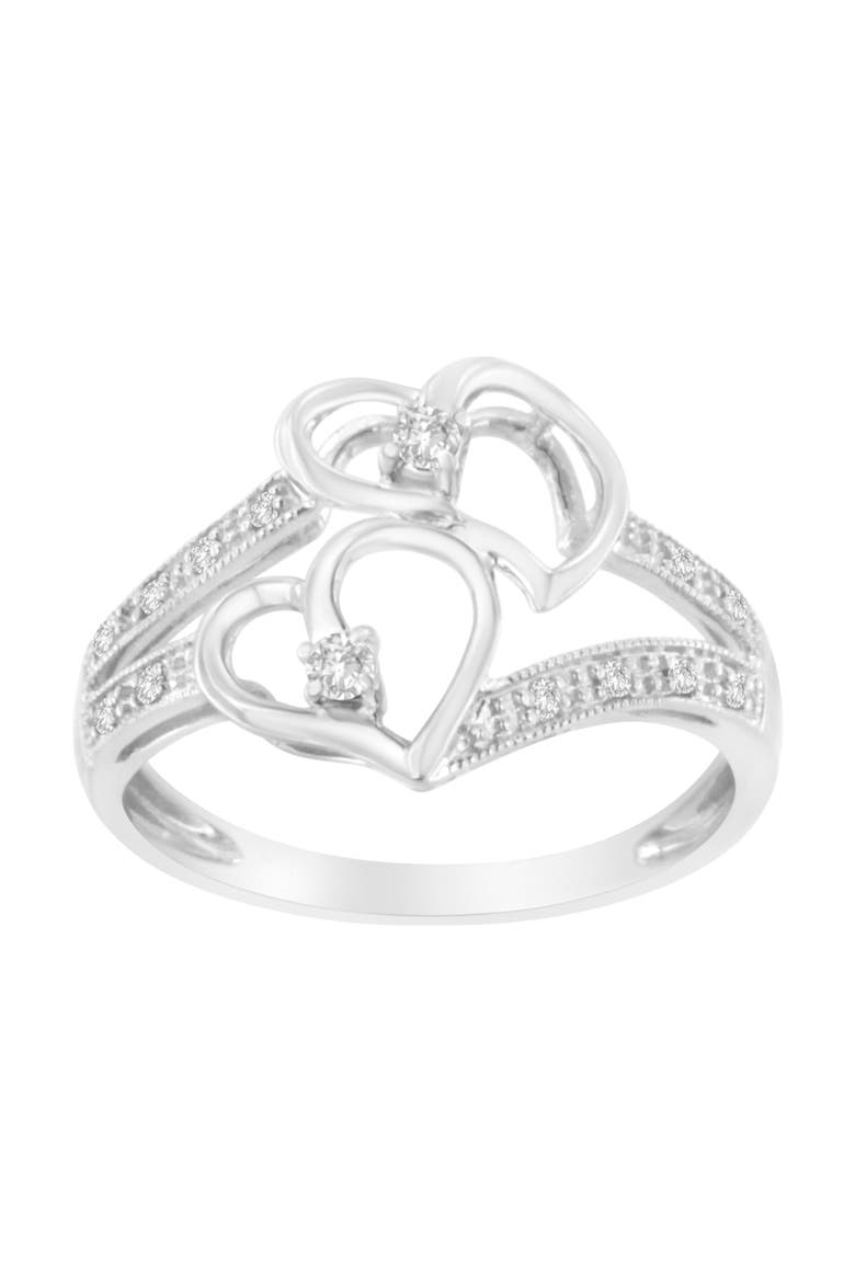 14KT White Gold 1/10 cttw Diamond Twin Heart Ring, Alternate, color, White