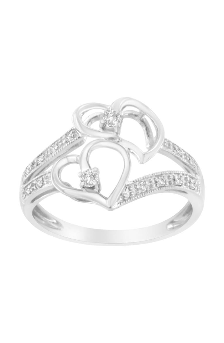 Haus of Brilliance 14KT White Gold 1/10 cttw Diamond Twin Heart Ring, Alternate, color, White
