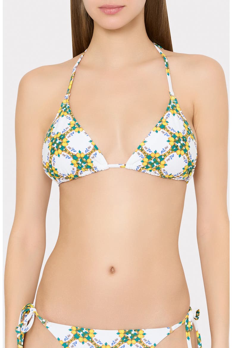 Lemon Tile Triangle Bikini Top, Main, color, WHITE MULTI
