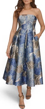 Donna Karan New York Floral Strapless Fit & Flare Midi Cocktail Dress