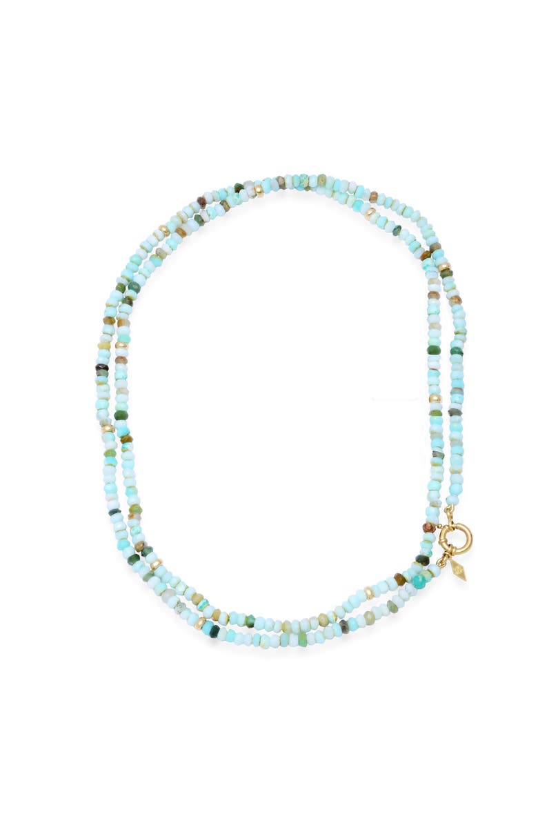ELLIOT YOUNG 32" LONG BEADED RONDELLE NECKLACE, Main, color, Aqua