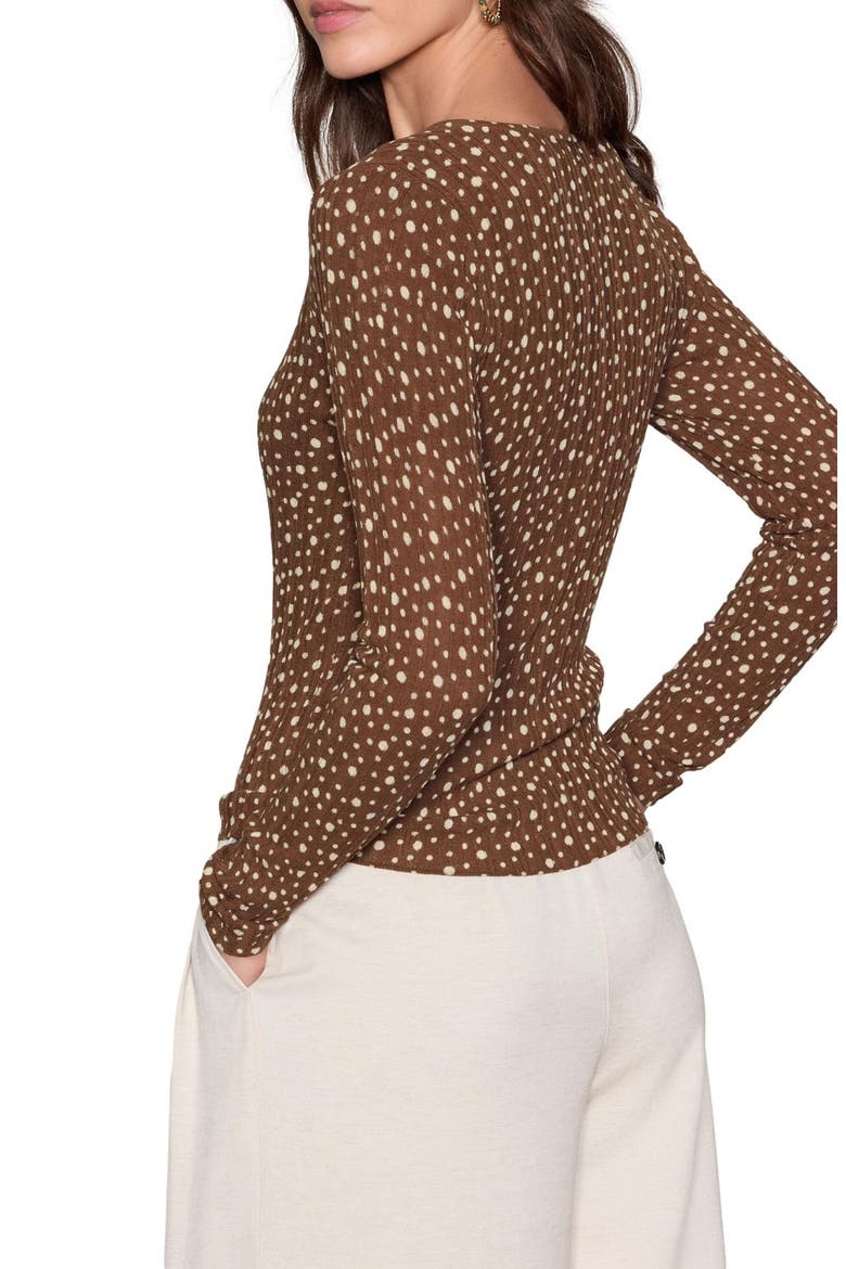 Spotty Button-Up Knit Top, Alternate, color, BROWN