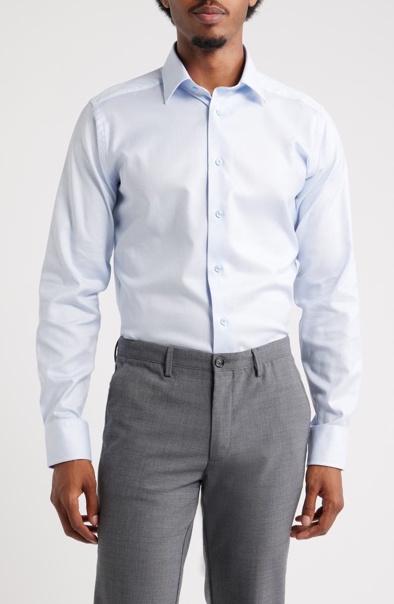 David Donahue Slim Fit Stretch Micro Twill Dress Shirt, Main, color, White/ Sky