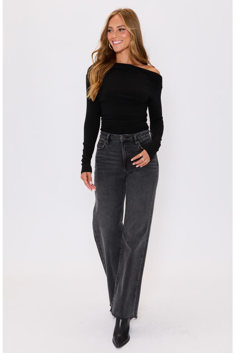 Belle One-Shoulder Jersey Top, Alternate, color, BLACK