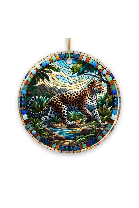 Leopard Stained Glass Style Ornament - Version 2