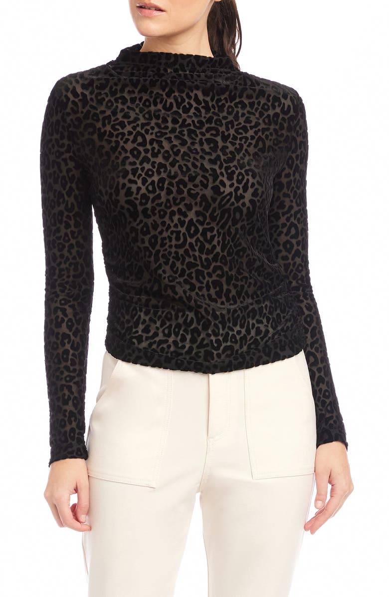 FIFTEEN TWENTY Khami Mock Neck Burnout Top, Main, color, Leopard