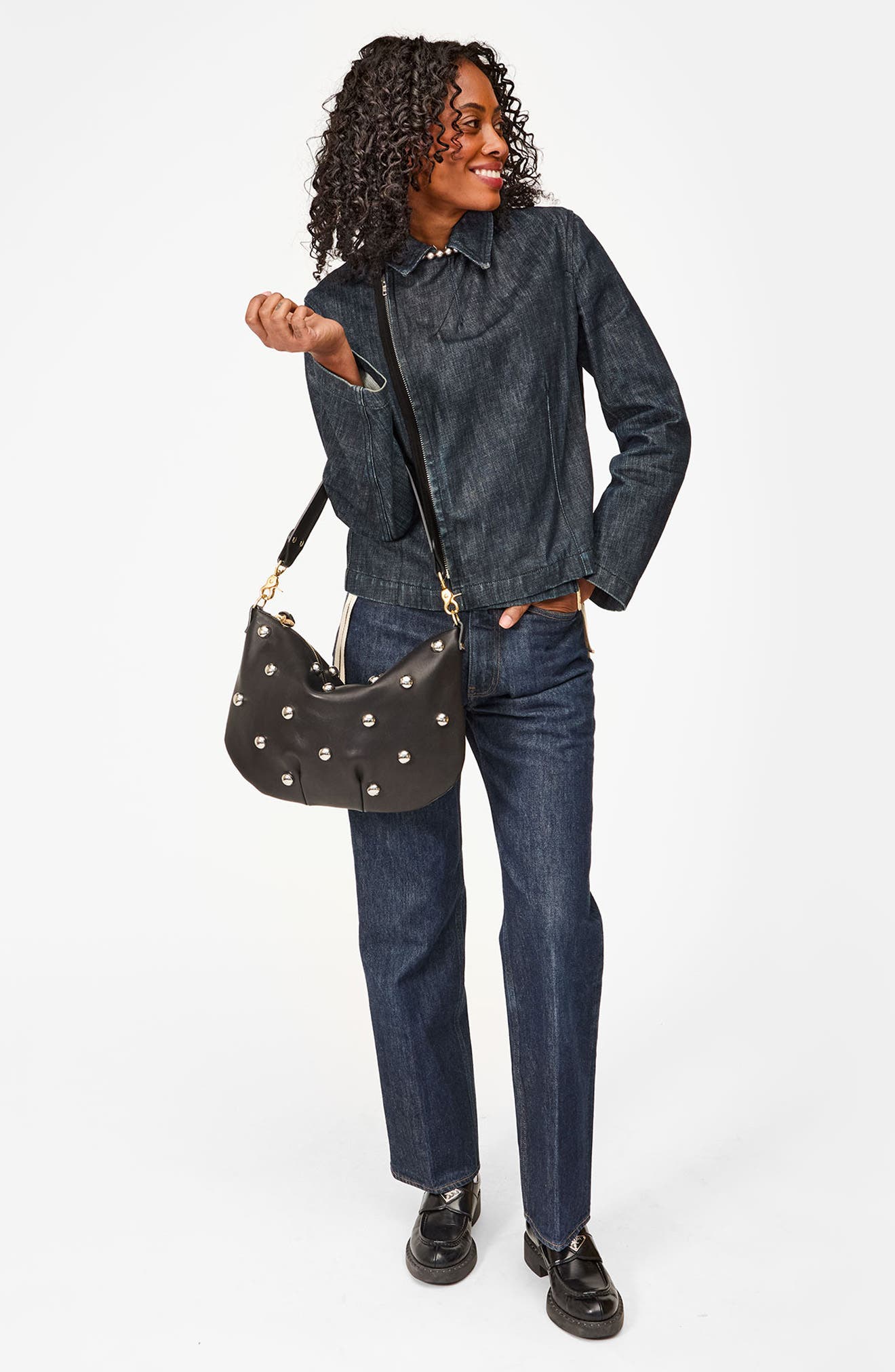 Clare V. Moyen Stud Leather Messenger Bag, Alternate, color, 