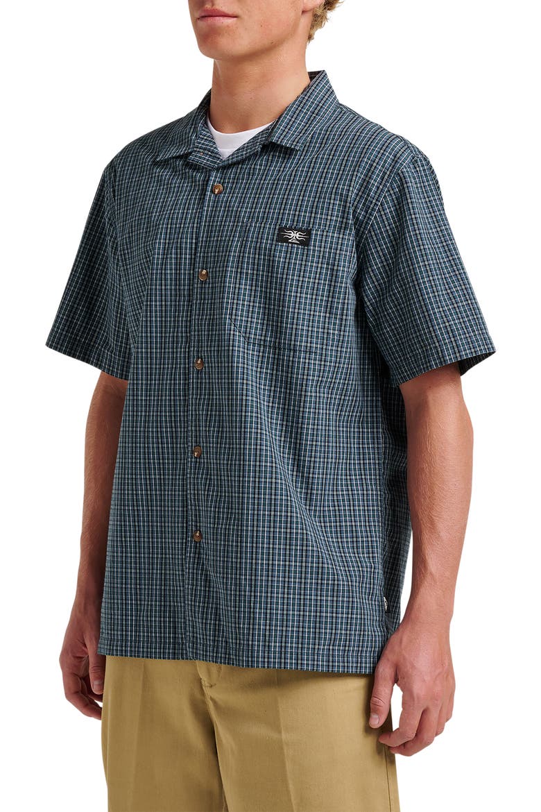 Liquid Metal Plaid Cotton Blend Camp Shirt, Alternate, color, ORION BLUE