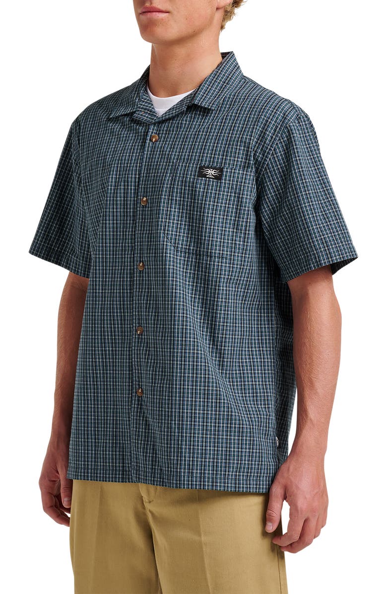 Quiksilver Liquid Metal Plaid Cotton Blend Camp Shirt, Alternate, color, 