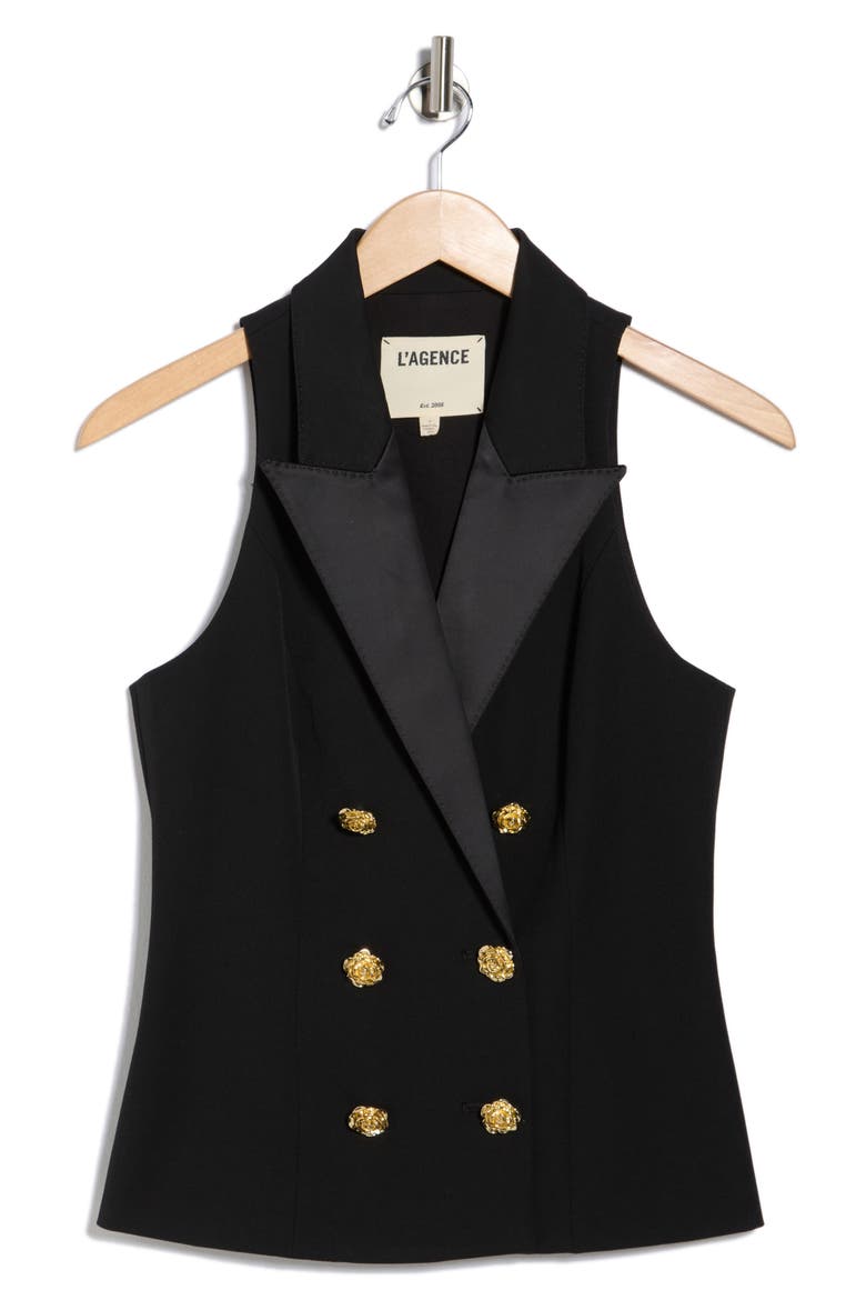 Vesper Double Breasted Vest, Alternate, color, BLACK