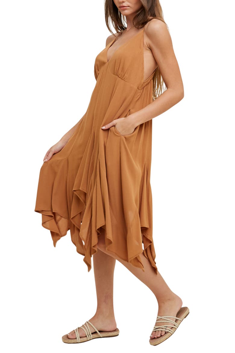 Handkerchief Hem Babydoll Dress, Alternate, color, CAMEL