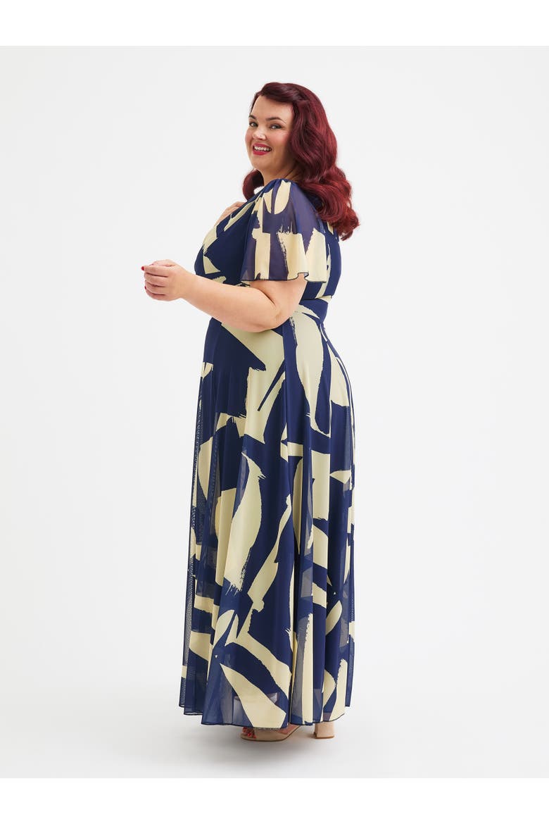 Isabelle Printed Angel Sleeve Dress, Alternate, color, Midnight Ivory
