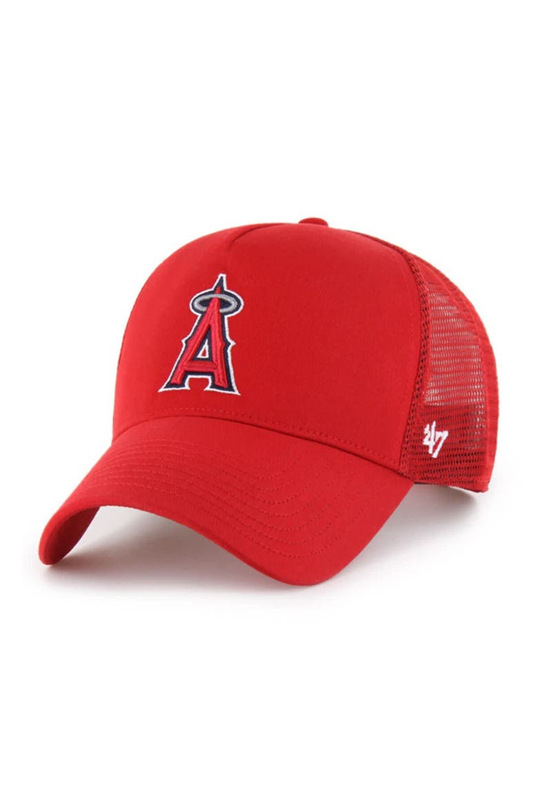 Men's '47 Red Los Angeles Angels Ballpark Offside Adjustable Trucker Hat, Main, color, Red