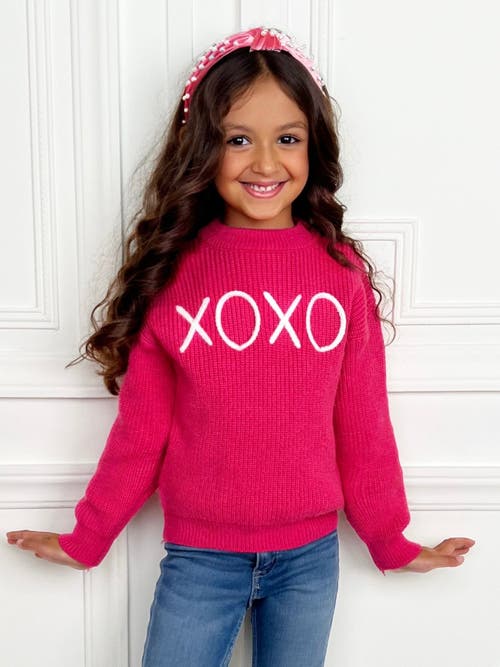 Mia Belle Girls Embroidered Chunky Knit Sweater In Pink