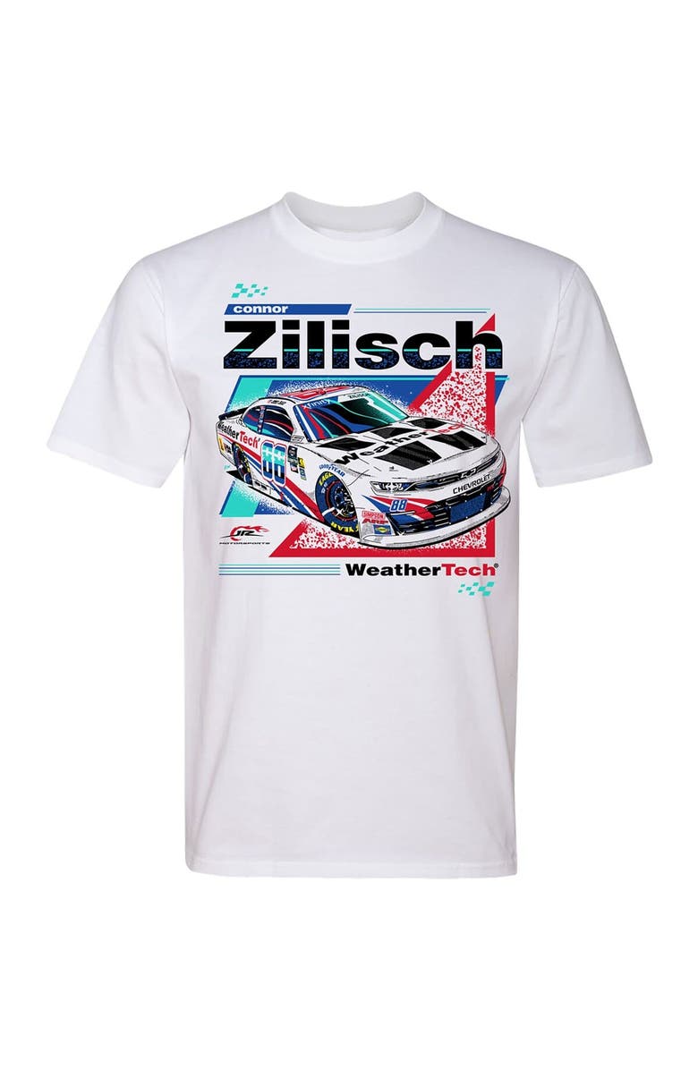 JR MOTORSPORTS OFFICIAL TEAM APPAREL Men's JR Motorsports Official Team Apparel White Connor Zilisch WeatherTech Car T-Shirt, Alternate, color, White