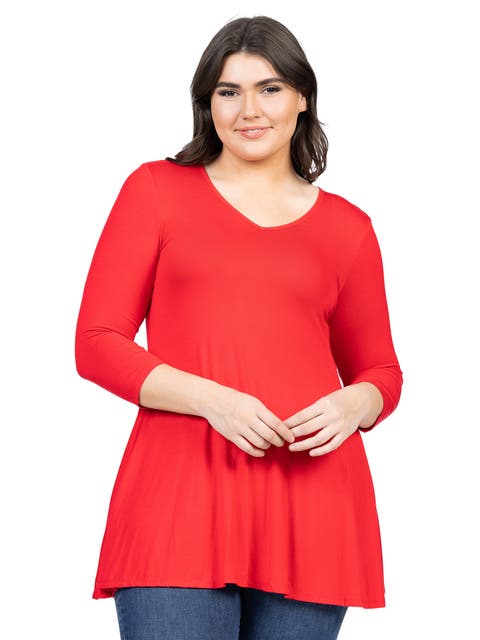 Plus Size Three Quarter Sleeve V Neck Tunic Top