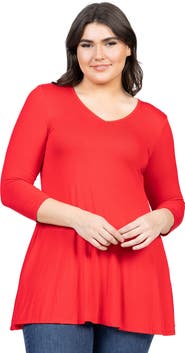 24seven Comfort Apparel Plus Size Three Quarter Sleeve V Neck Tunic Top