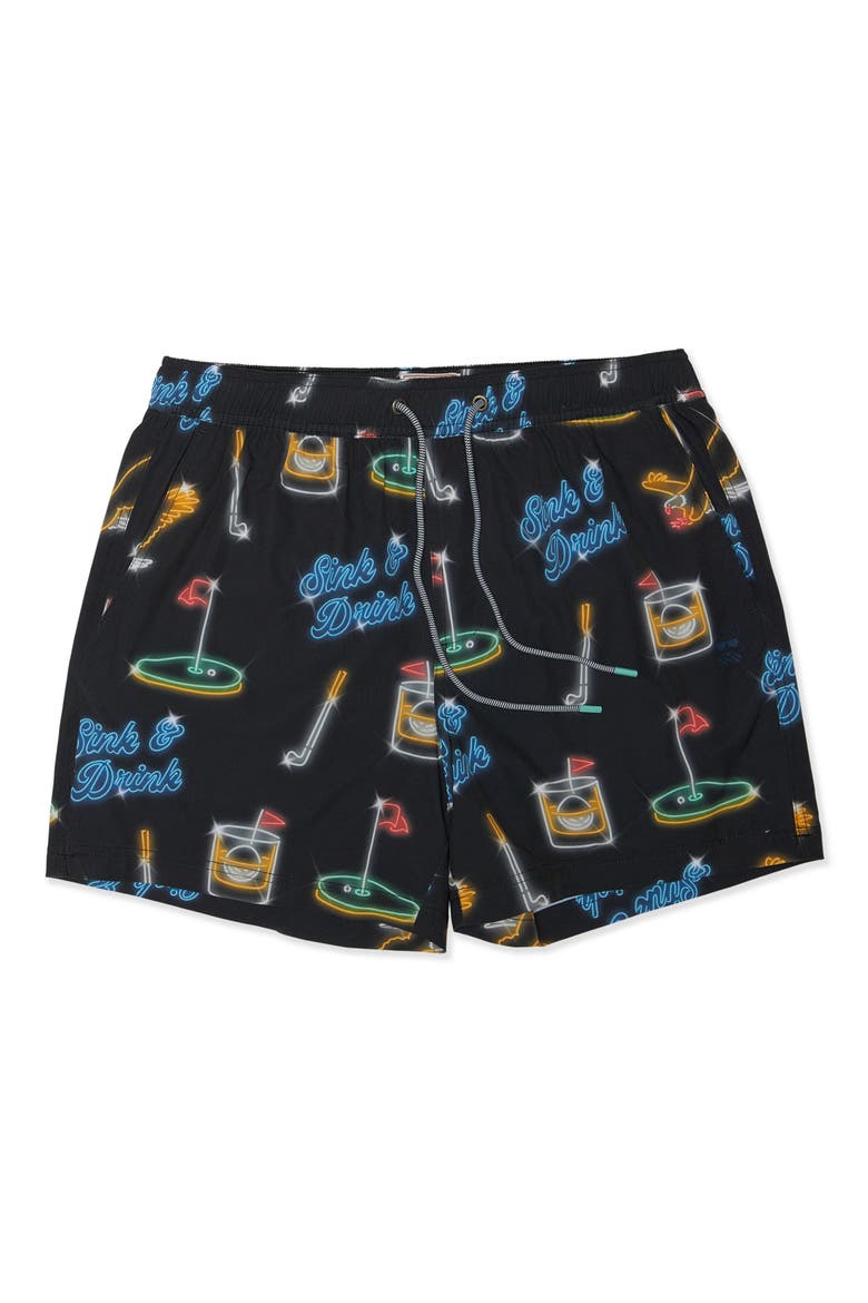Sink & Drink Happy Hour 7-Inch Swim Trunks, Main, color, BLACK