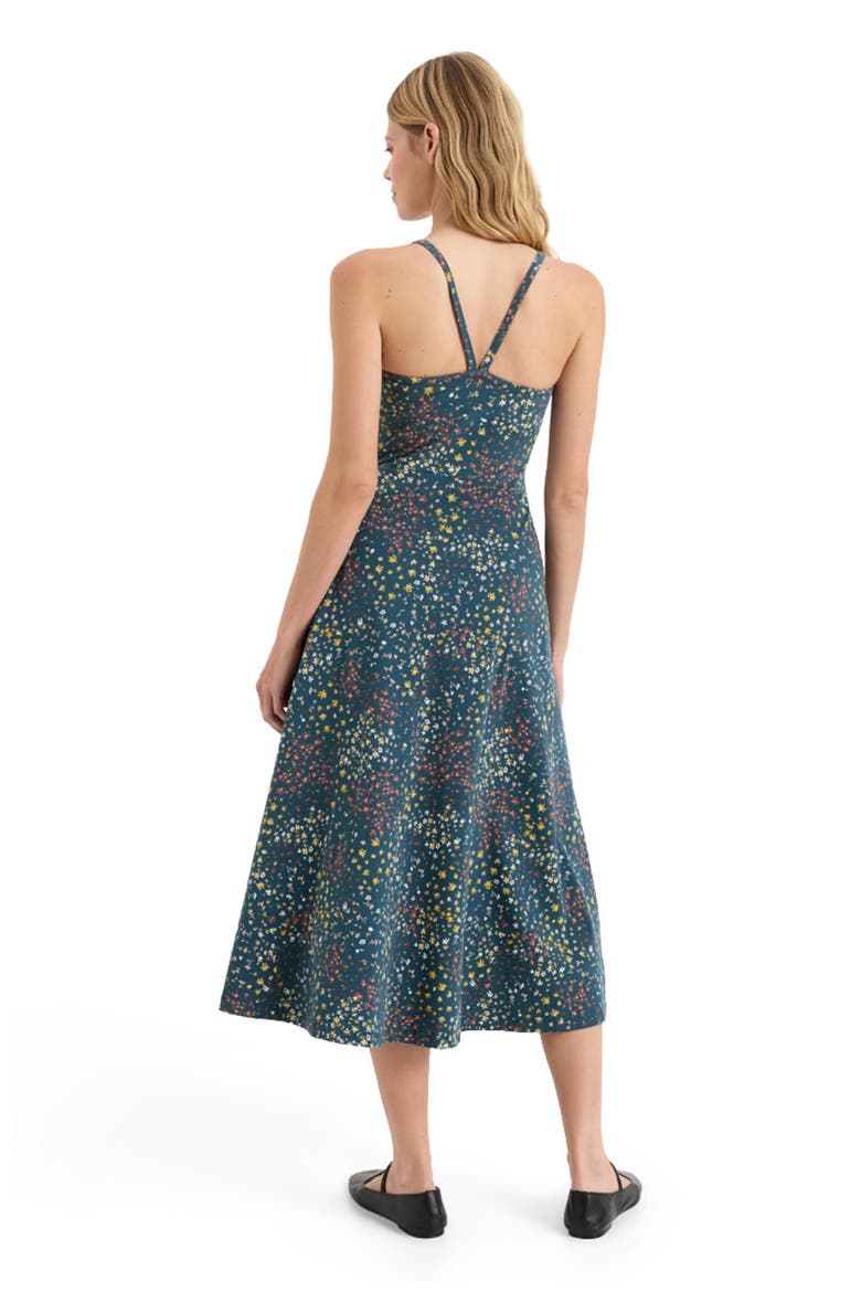 Fit & Flare Midi Dress Made With Organic Cotton, Alternate, color, Deep Aqua Flower Fields