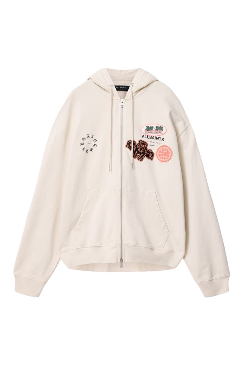 Patcher Graphic Cotton Zip Front Hoodie, Alternate, color, DUSK WHITE