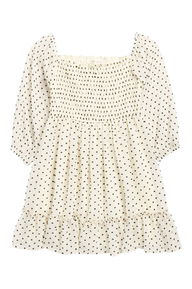Kids' Smocked Clip Dot Babydoll Dress, Main, color, OFF-WHITE
