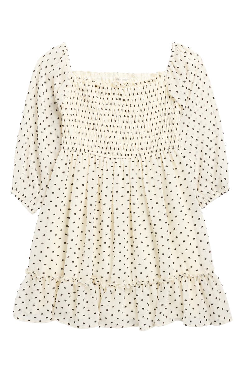 Ava & Yelly Kids' Smocked Clip Dot Babydoll Dress, Main, color, Off-White